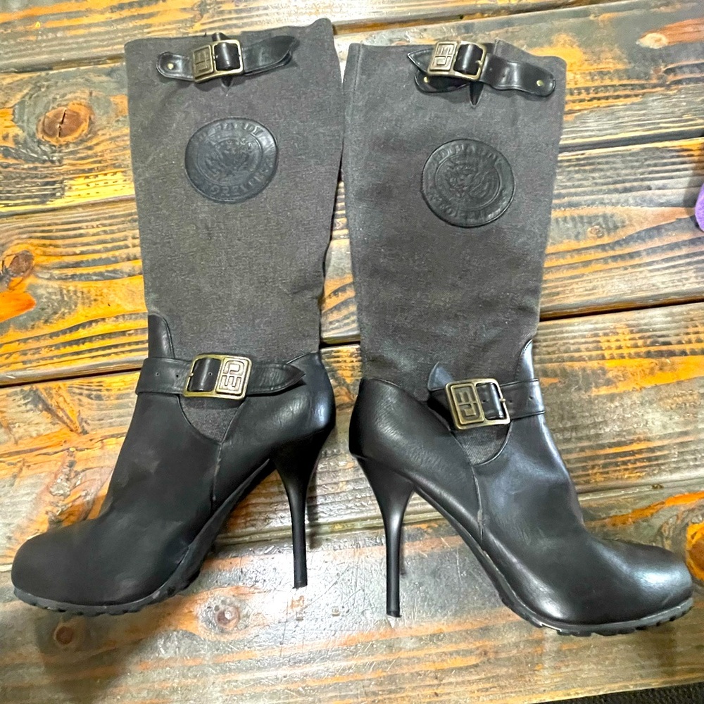 Ed Hardy canvas leather boots